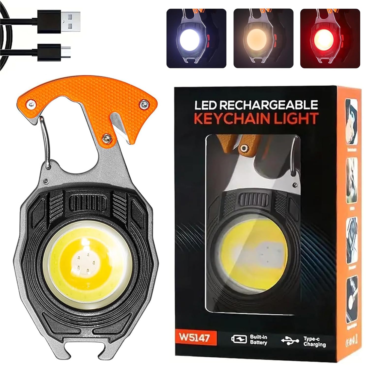 Keychain LED Flashlights, Rechargeable Flashlights Torch 7 Light Modes with Lighter,Whistles,Screwdriver,Bottle Opener,Magnet Base 800 Lumens Portable Emergency COB Light for Camping Outoor