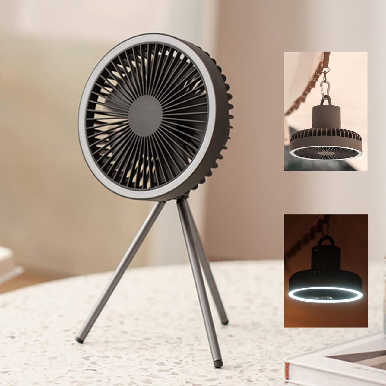 Portable Camping Fan with LED Lantern,10000mAh Rechargeable Tent Fan with Tripod & Hanging Hook,30 Hours Work-time Battery Fan for Outdoor,Office,Home