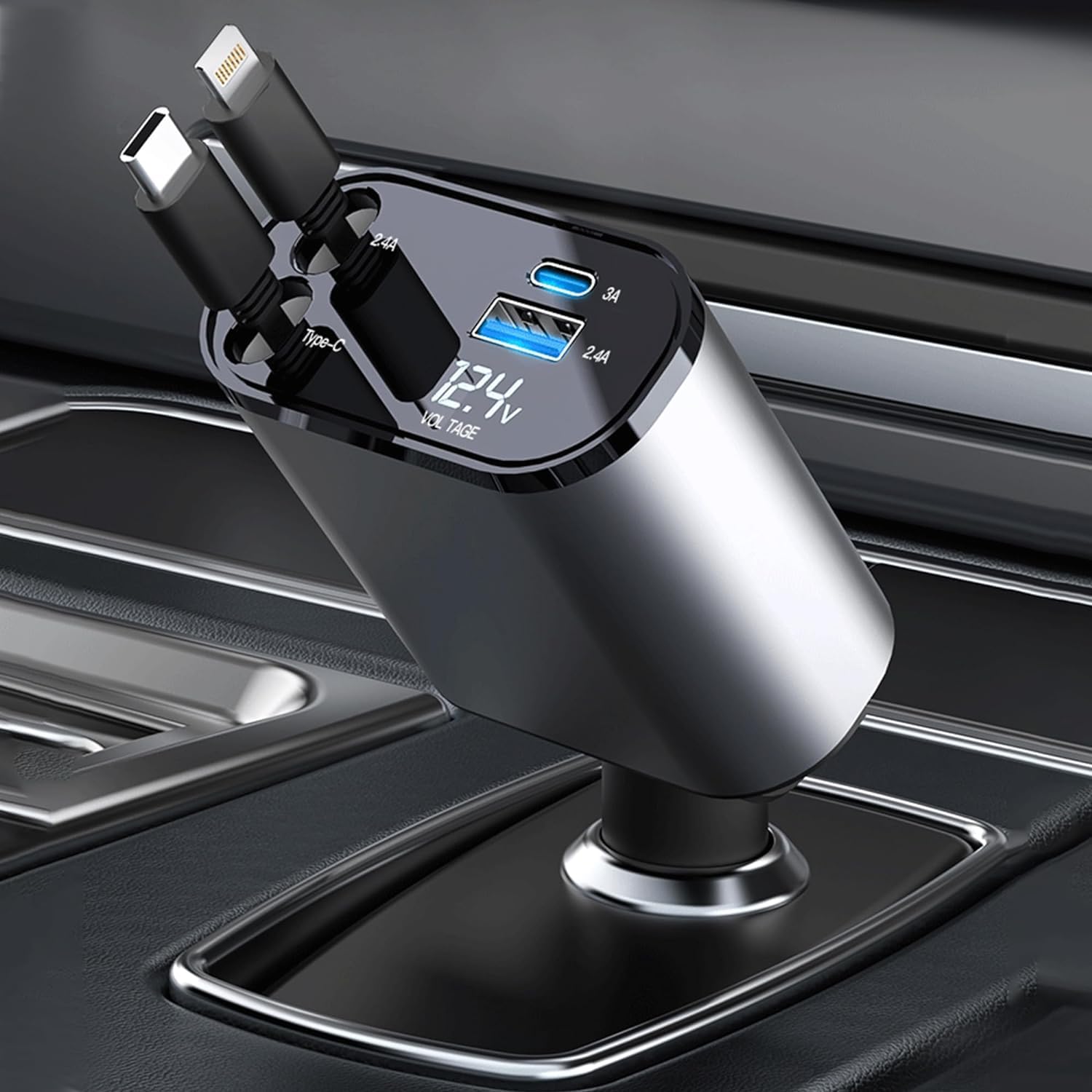 Retractable Car Charger, 4 In 1 Super Fast Car Phone Charger